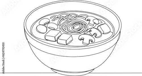 Elegant line art illustration showcasing a delicious bowl of hot