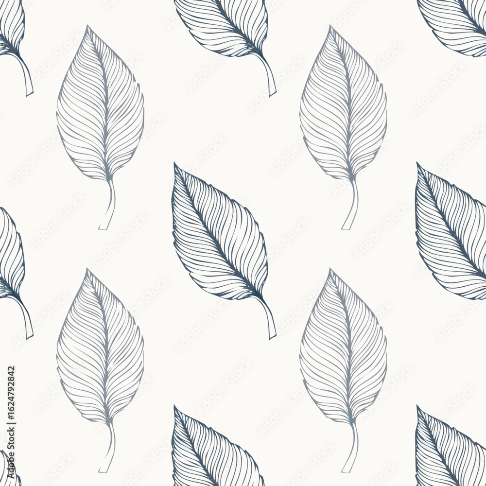 Obraz premium Seamless Hand-Drawn Floral and Leaf Pattern in Crayon Style
