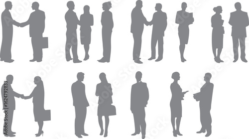 Silhouette of two businessmen standing facing each other, appearing to be talking seriously with professional gestures, reflecting effective work communication, suitable for business design elements, 