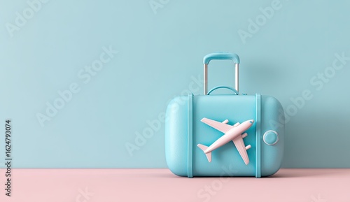 Pastel blue suitcase with a white airplane