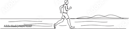 Minimalist line art depicting a man engaged in a solitary run ou