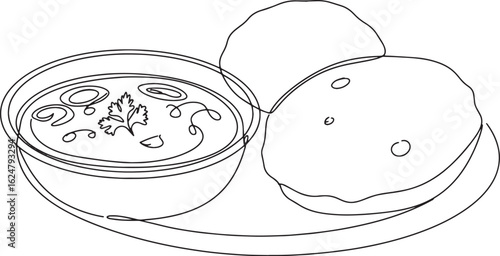 Elegant line art illustration of Chole Bhature, a popular north