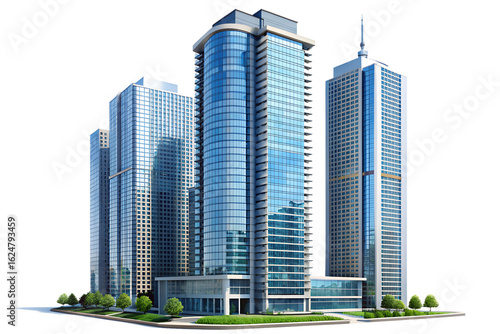 Modern skyscrapers isolated on transparent background, showcasing urban architecture and real estate investment opportunities in a thriving city