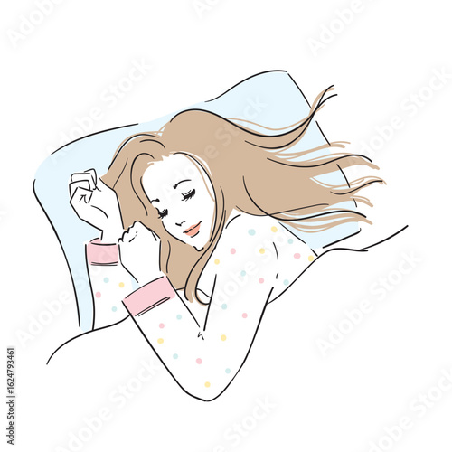 安眠するロングヘアの女性