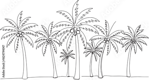 Minimalist Coconut Grove Line Art: Tropical Island Paradise Sket