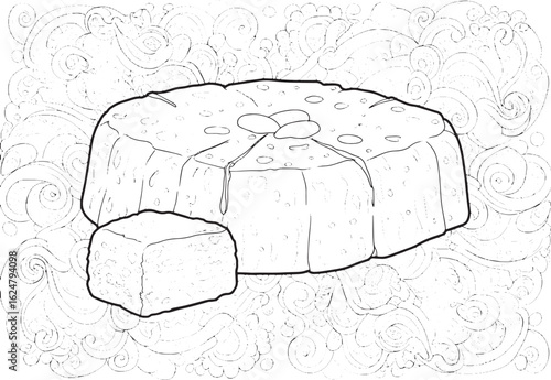 Detailed Halva Dessert Illustration with Swirling Background for