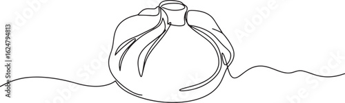 Minimalist one line drawing of khinkali dumpling on a white back