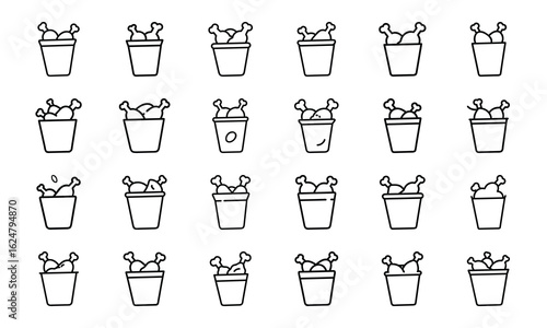 Fast Food Vector Icon Set of Burger, Pizza, French Fries, Hot Dog, Soda, Donut, Ice Cream, Flat Color Illustration for Restaurant Menu, Cafe, Sticker, Social Media, on White Background