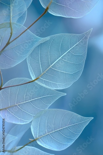 Delicate, translucent leaves in pale blue