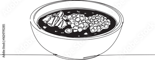 Vibrant line art illustration showcasing a bowl of savory Mexica