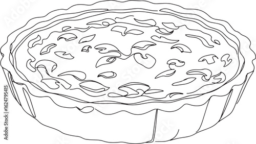 Elegant Single Line Drawing of Savory Quiche, Food Illustration