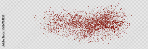 Red pepper powder. Paprika spice splatters on transparent background. Grainy scatterings of paprika or chilli spice. Vector realistic illustration. Eps 10
