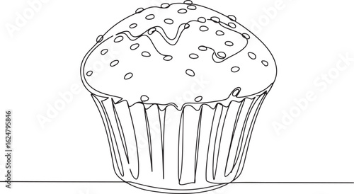 Minimalist line art depiction of a delicious muffin with scatter