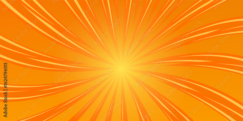 Obraz premium Bright orange-yellow gradient abstract background. Orange comic sun rays effect background with halftone. Suitable for templates, sale banners, events, ads, websites, flyers.