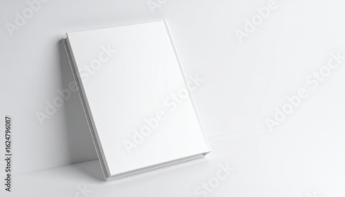 Minimalist White Book Resting Elegantly on a Pristine White Surface Conveying Calm and Simplicity