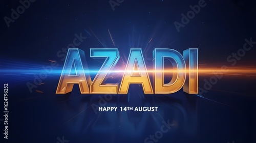 14 August Azadi Text on Blue Background, Pakistan Independence Day Celebration, 2025 Poster Banner Template.