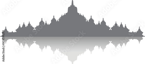 Classic Borobudur silhouette vector combined with modern minimalist style, showing the harmony of culture and art, perfect for design background needs, social media, tourism banners, and heritage 