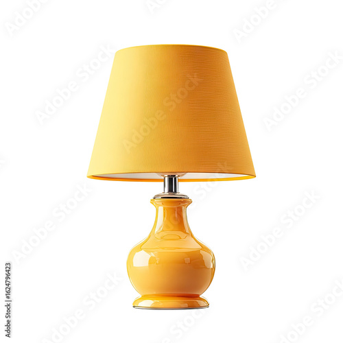 Mustard-yellow table lamp with tapered shade