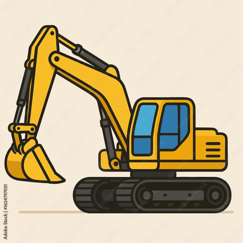 illustration of a yellow excavator with a blue cabin illustration of a yellow excavator with a blue cabin