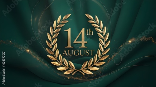 14 August Green Waving Background and Gold Theme” — designed specifically for Pakistan Independence Day visuals.
