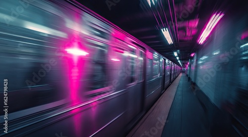 Wallpaper Mural Subway train moving fast, neon lights Torontodigital.ca