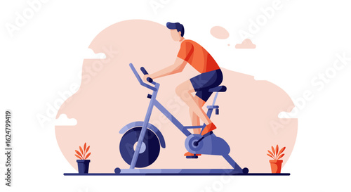 Man exercising on stationary bike in modern home gym environment  