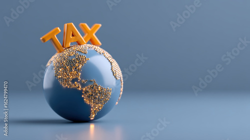 Digital tax service concept with globe and illuminated continents representing global financial connections and tax systems