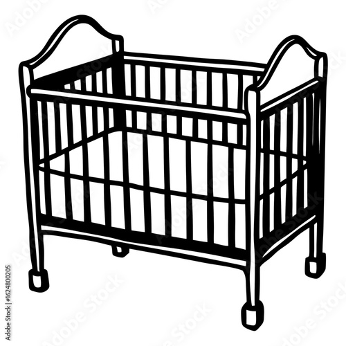Baby Crib – Clean Black Line Art