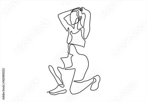 Continuous line drawing of a woman kneeling on one knee, symbolizing strength and fitness. line icon-continuous line drawing. Editable stroke. 