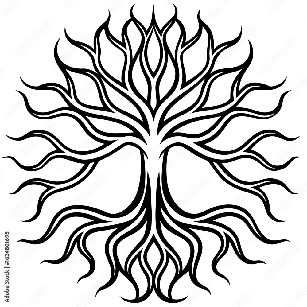 Obraz premium Line Art Tree Roots and Branch Fusion
