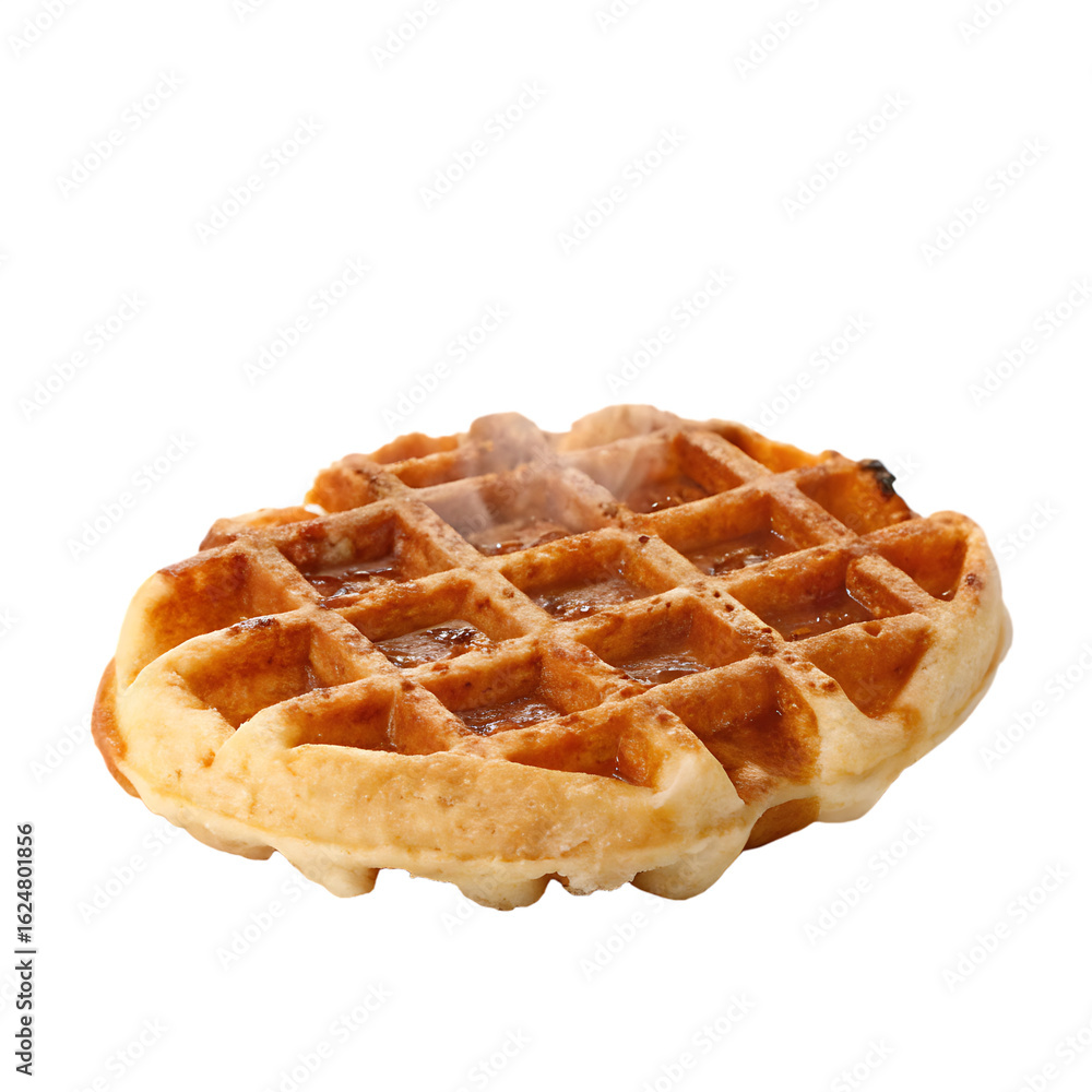 Hot sizzling fresh belgian waffle isolated on a transparent background png Hot sizzling fresh belgian waffle isolated on a transparent background png