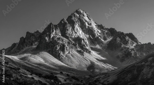 Monochrome mountain peak, dramatic light