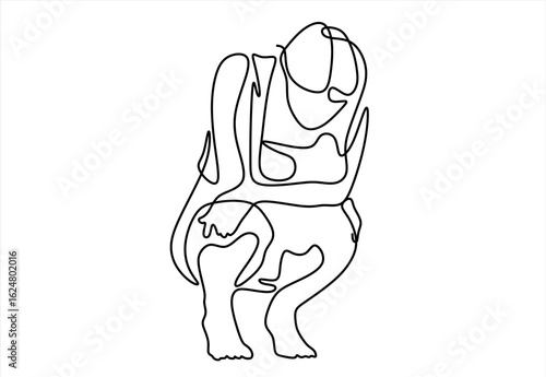 Figure of a person in a squatting position, a single line drawing. line icon-continuous line drawing. Editable stroke. 