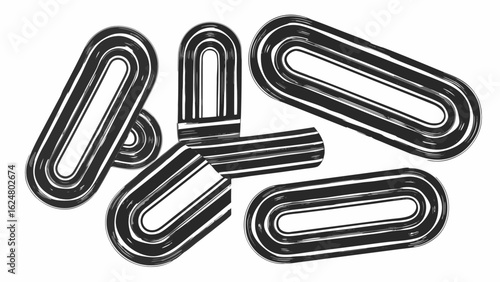 Abstract monochrome illustration of elongated oval shapes with rounded edges and parallel lines design | editable eps vectors silhouette