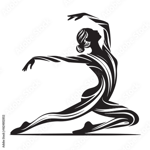 Black and White Dancer: Artistic Illustration of a Rhythmic Gymnast