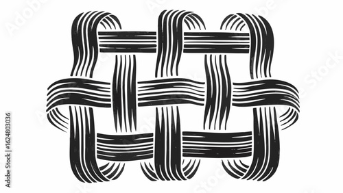 Illustration of a woven pattern with thick black lines creating an interlaced textured design element | editable eps vectors silhouette