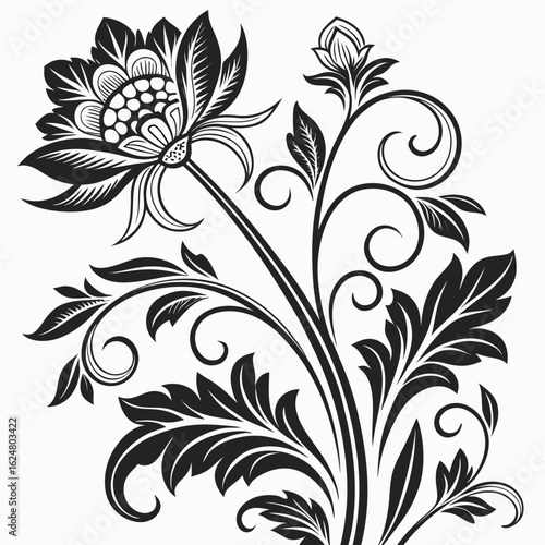 Elegant black and white seamless damask pattern with floral and ornamental motifs. coloring page vector illustration