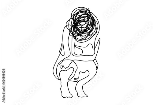 Continuous line drawings of man feeling sad, tired and worried about suffering from depression in mental health. problems, failures and concepts of heartbreak isolated on white background