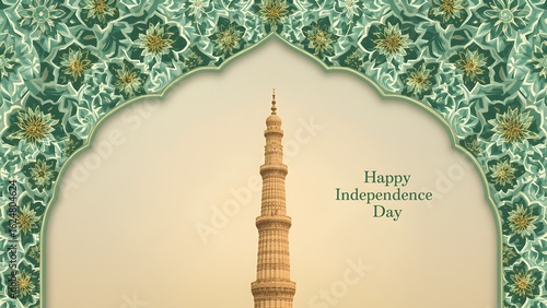 "Minar-e-Pakistan with Green Fireworks and Crescent Moon – 14 August Independence Day Celebration in Pakistan – Patriotic AI Illustration