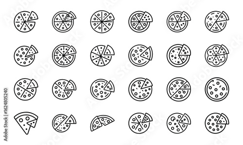 Fast Food Vector Icon Set of Burger, Pizza, French Fries, Hot Dog, Soda, Donut, Ice Cream, Flat Color Illustration for Restaurant Menu, Cafe, Sticker, Social Media, on White Background