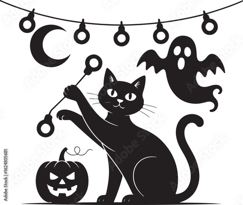 set of silhouettes of halloween