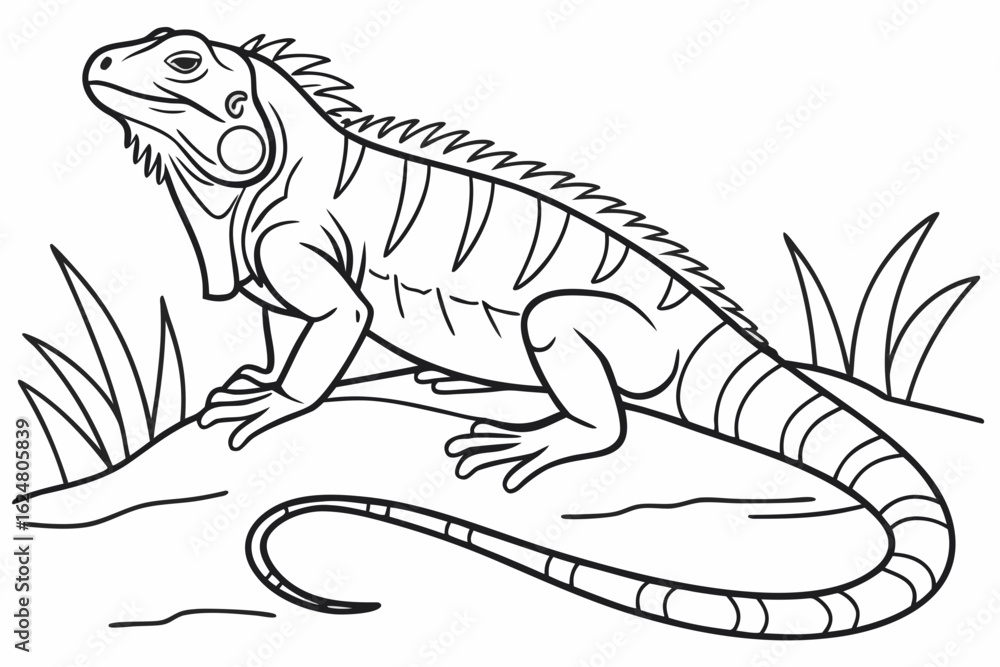 Fototapeta premium coloring page line art the iguana black vector
