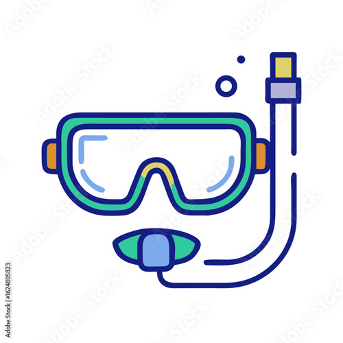 Diving mask with attached snorkel on plain background, symbolizing underwater exploration, swimming activity, and recreational diving equipment
