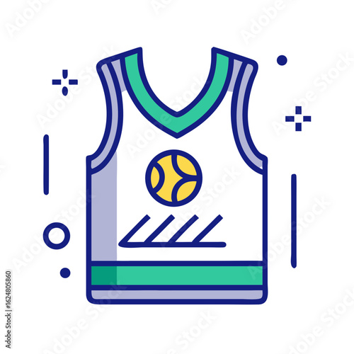 Basketball jersey with number and decorative details on plain background, symbolizing team sports apparel, athletic performance, and court competition
