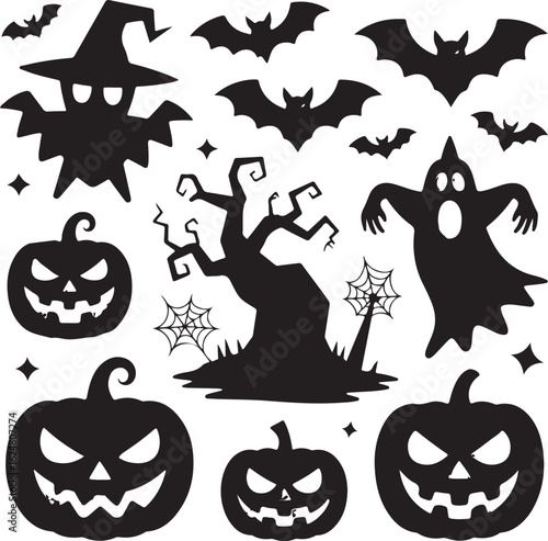set of silhouettes of halloween