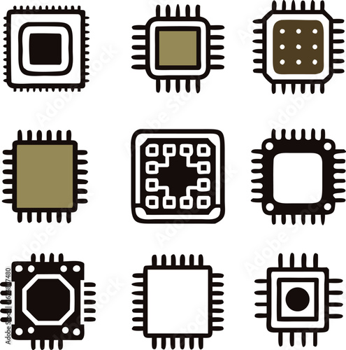 Microchip vector icons set. CPU illustration symbol collection. core icon or sign.
