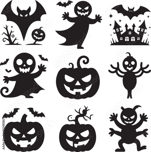 set of silhouettes of halloween