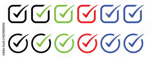 Checkmarks Selection: A compilation of diverse checkmarks displayed against a crisp backdrop, showcasing the versatile graphic for any confirmation needs. 