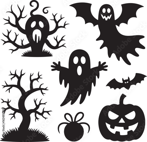set of silhouettes of halloween