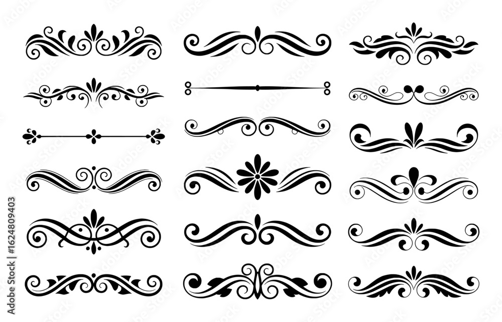 Fototapeta premium Black ornamental swirls and floral elements collection vector